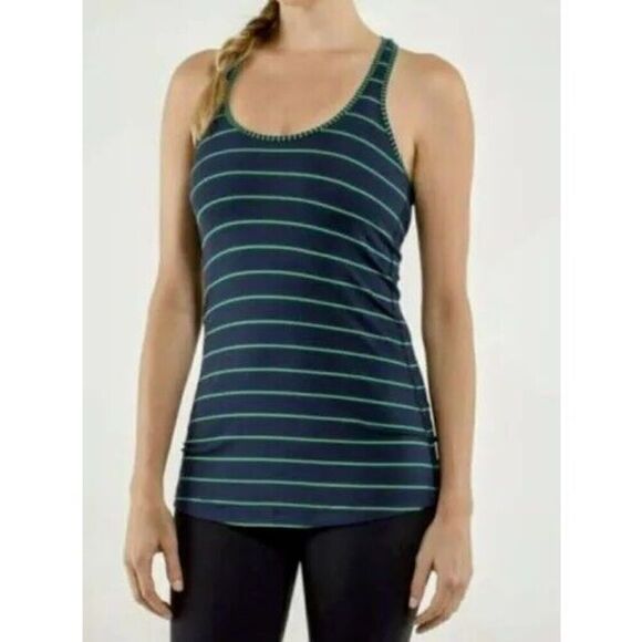 Lululemon Cool Racerback Tank Top Size 4 Women's Blue Green Stripes Athletic - Picture 1 of 5
